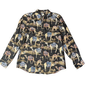 NWT J.Mclaughlin Darcey Silk-Blend Blouse Brown Camel Print Multi Neo Bakara XS